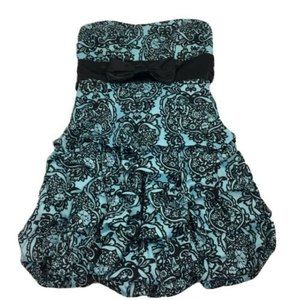 SOLD Bubble Party Dress Blue Black Damask Print Strapless Goth Grunge Preppy y2k